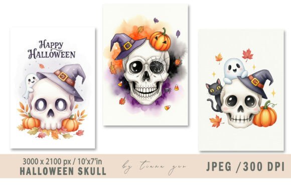 Download Watercolor Halloween Skull Illustrations - Illustration Collection