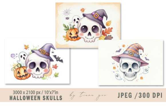 Download Watercolor Halloween Skull Illustrations - Illustration Collection