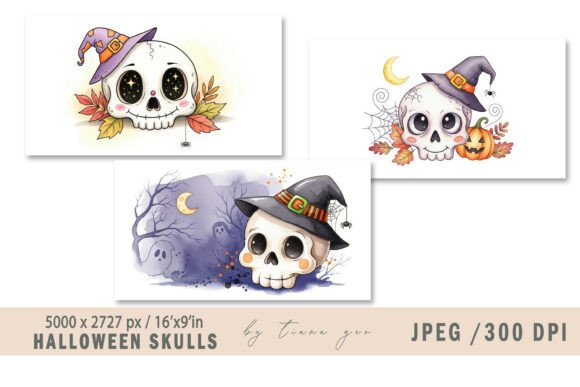 Download Watercolor Halloween Skull Illustrations - Illustration Collection