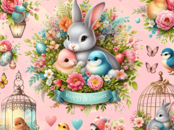 Download Easter Bunny in a Beautiful Flower Garde - Beautiful flower Collection