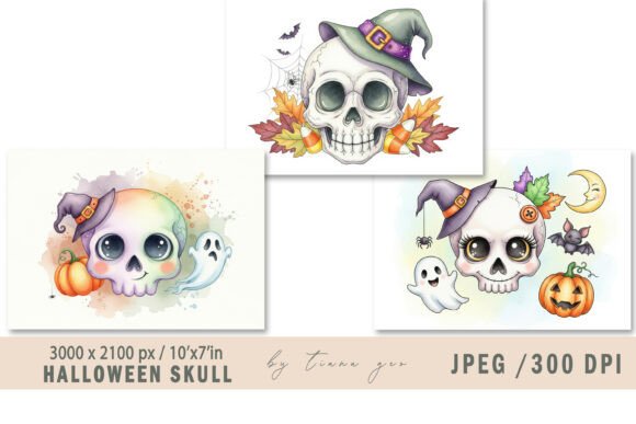 Download Watercolor Halloween Skull Illustrations - Illustration Collection